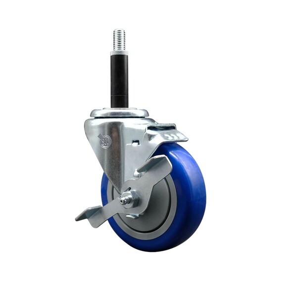 Service Caster 4'' SS Blue Poly Swivel 3/4'' Expanding Stem Caster with Brake SCC-SSEX20S414-PPUB-BLUE-TLB-34 - main